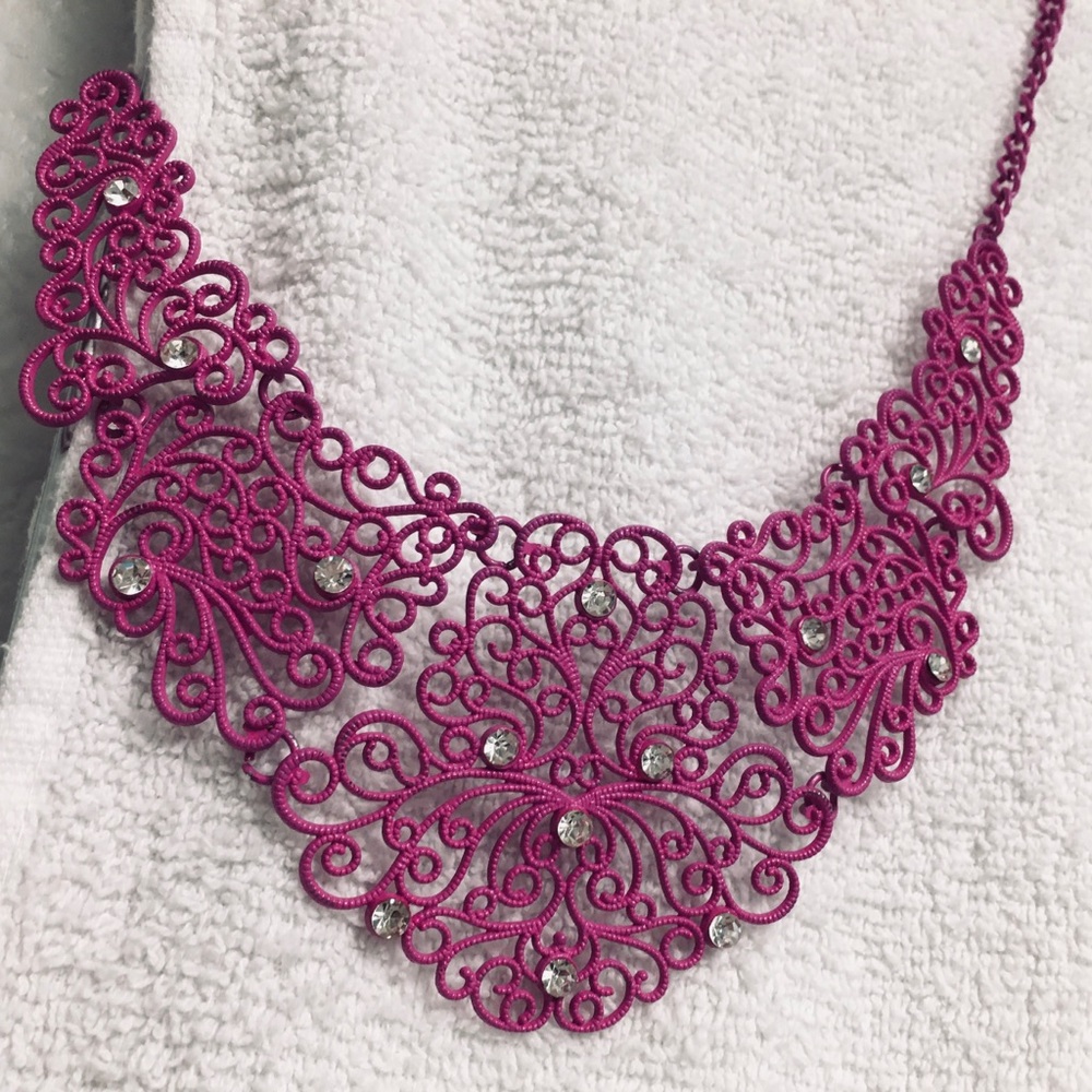 Pink floral statement necklace with diamonds